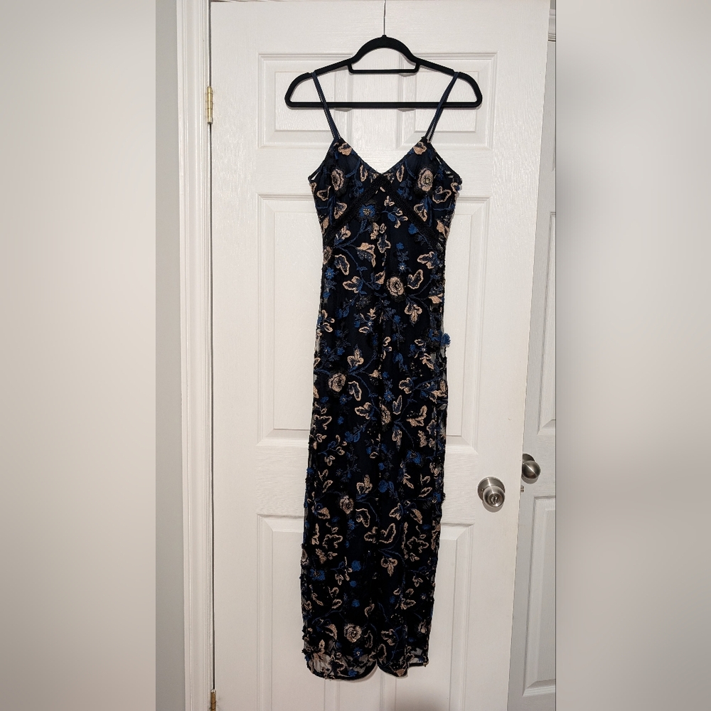 Self-Portrait Navy and Beige Floral Maxi Dress - Picture 1 of 5